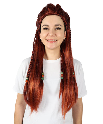 HPO Adult Fierce Huntress Inspired Warrior Braided Long Brown Wig | Halloween and Cosplay Wig | Flame-retardant Synthetic Fiber