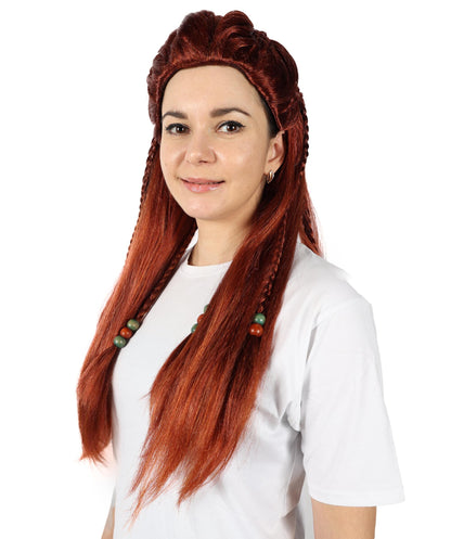 HPO Adult Fierce Huntress Inspired Warrior Braided Long Brown Wig | Halloween and Cosplay Wig | Flame-retardant Synthetic Fiber