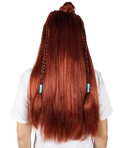 HPO Adult Fierce Huntress Inspired Warrior Braided Long Brown Wig | Halloween and Cosplay Wig | Flame-retardant Synthetic Fiber