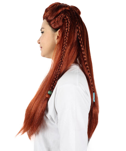 HPO Adult Fierce Huntress Inspired Warrior Braided Long Brown Wig | Halloween and Cosplay Wig | Flame-retardant Synthetic Fiber