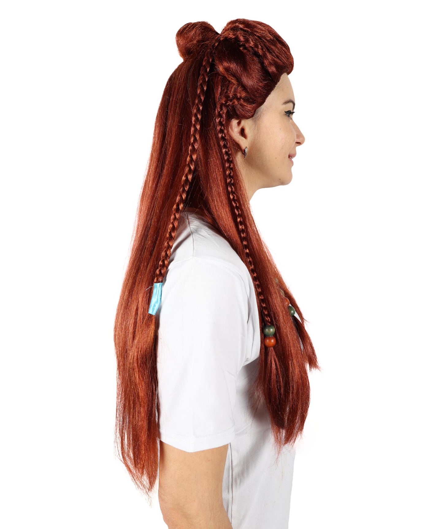 HPO Adult Fierce Huntress Inspired Warrior Braided Long Brown Wig | Halloween and Cosplay Wig | Flame-retardant Synthetic Fiber