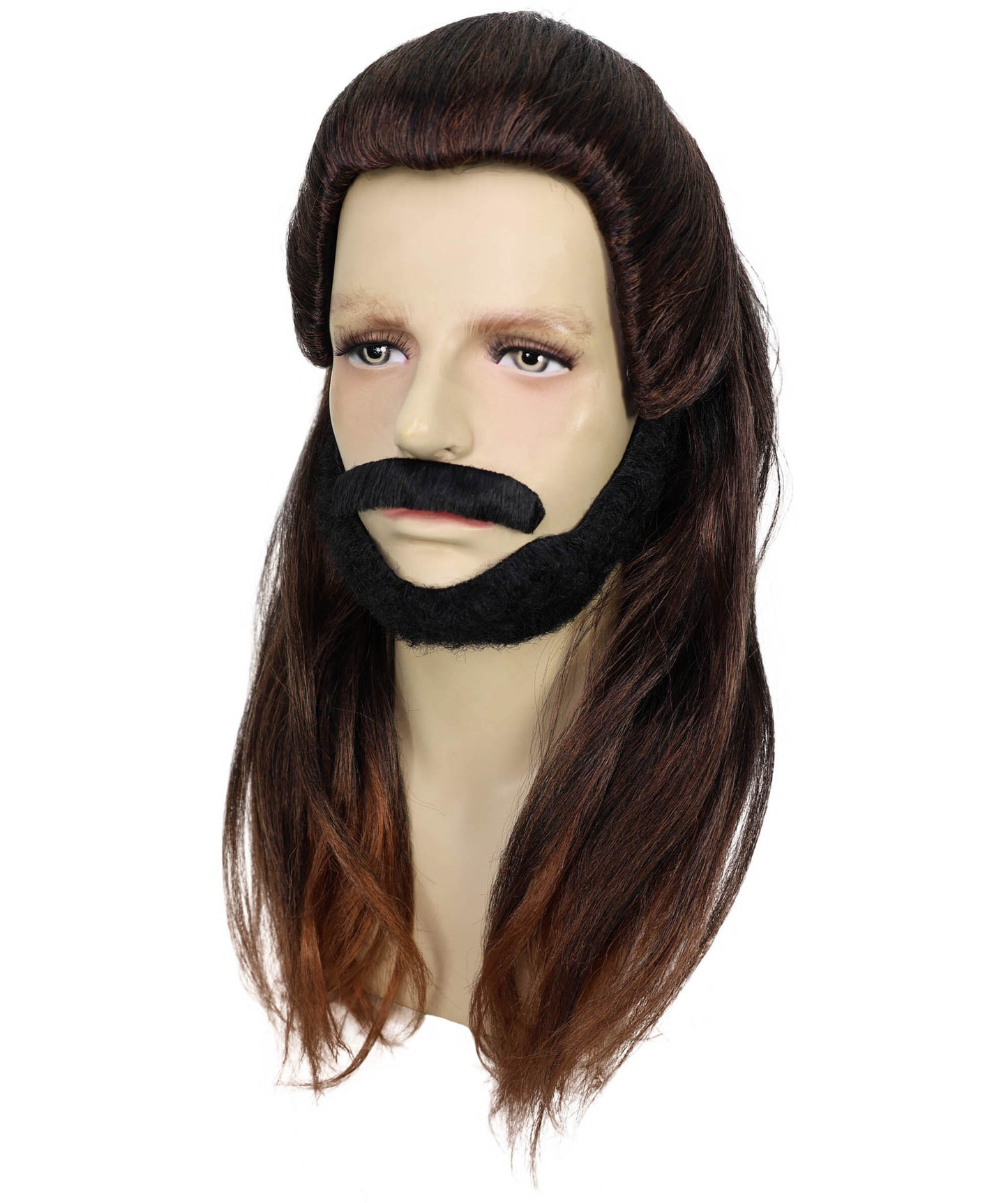 HPO Adult Men’s Pirate Warrior Inspired Long Brown Wig, Beard-Mustache set | Halloween and Cosplay Wig | Flame-retardant Synthetic Fiber