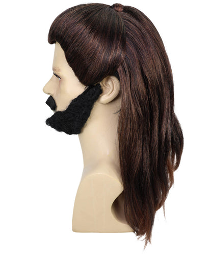 HPO Adult Men’s Pirate Warrior Inspired Long Brown Wig, Beard-Mustache set | Halloween and Cosplay Wig | Flame-retardant Synthetic Fiber