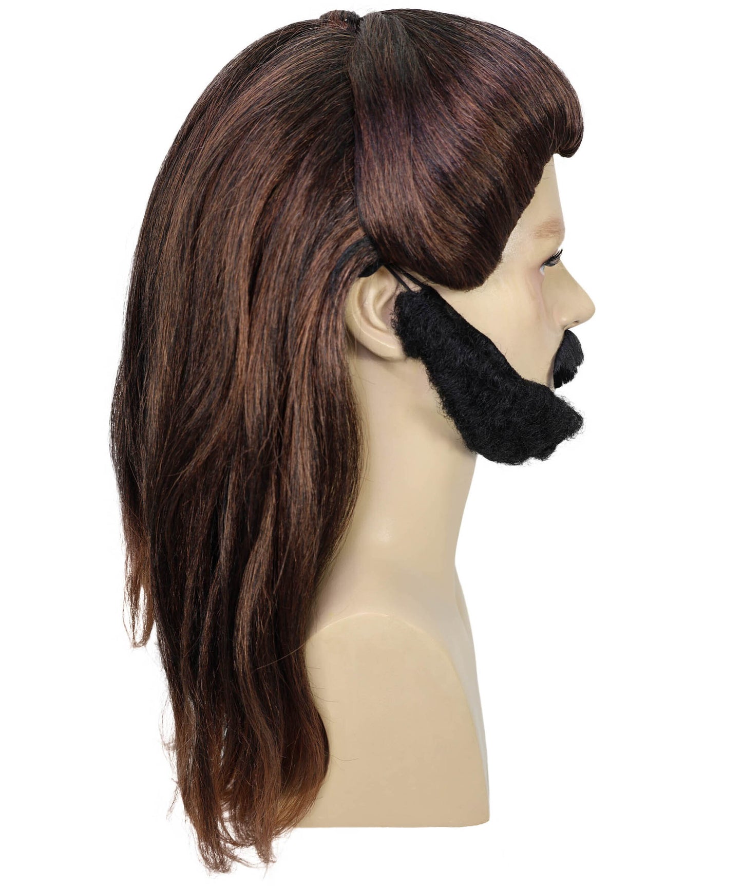 HPO Adult Men’s Pirate Warrior Inspired Long Brown Wig, Beard-Mustache set | Halloween and Cosplay Wig | Flame-retardant Synthetic Fiber