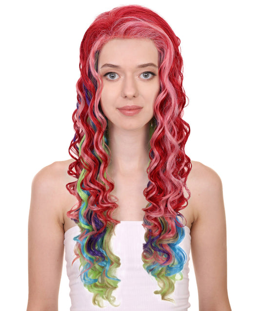 HPO Adult Women's Movie Inspired Long Multicolor Curly Wig | Halloween and Cosplay Wig | Flame-retardant Synthetic Fiber