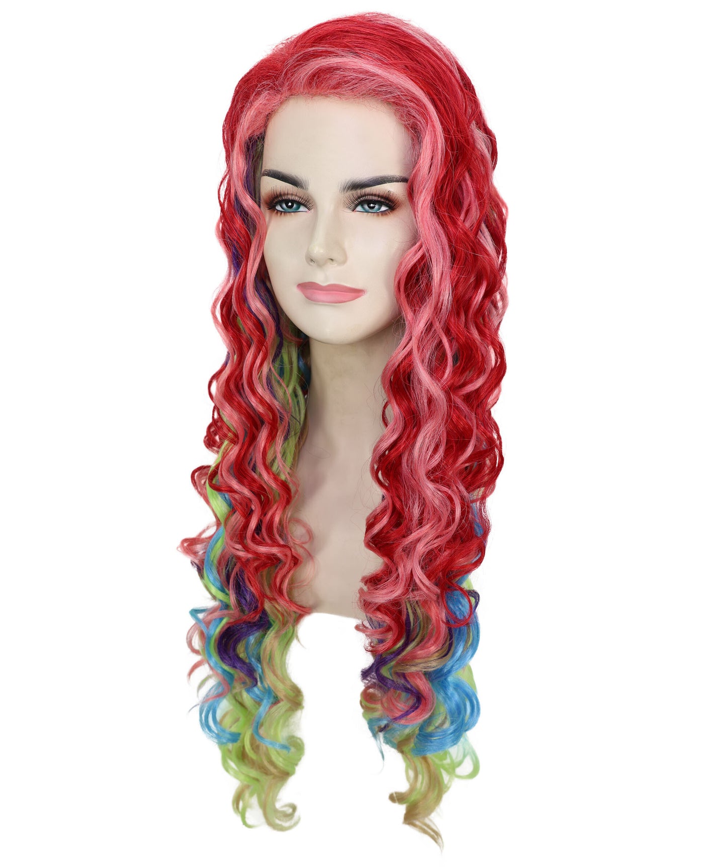 HPO Adult Women's Movie Inspired Long Multicolor Curly Wig | Halloween and Cosplay Wig | Flame-retardant Synthetic Fiber