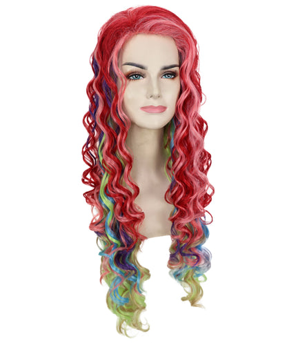 HPO Adult Women's Movie Inspired Long Multicolor Curly Wig | Halloween and Cosplay Wig | Flame-retardant Synthetic Fiber