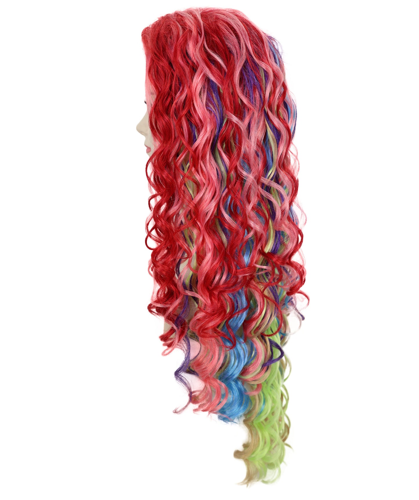 HPO Adult Women's Movie Inspired Long Multicolor Curly Wig | Halloween and Cosplay Wig | Flame-retardant Synthetic Fiber