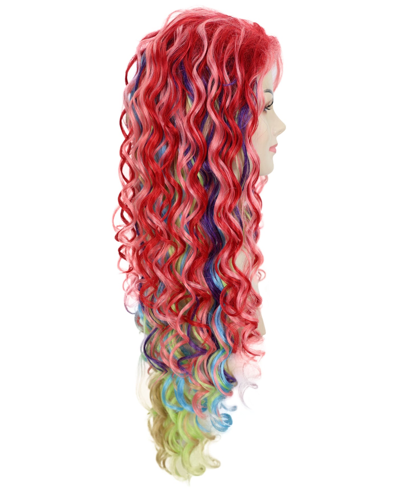 HPO Adult Women's Movie Inspired Long Multicolor Curly Wig | Halloween and Cosplay Wig | Flame-retardant Synthetic Fiber