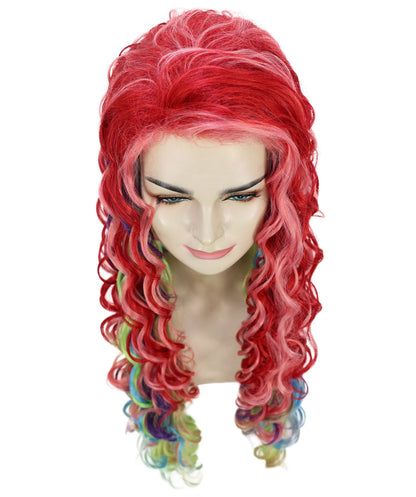 HPO Adult Women's Movie Inspired Long Multicolor Curly Wig | Halloween and Cosplay Wig | Flame-retardant Synthetic Fiber