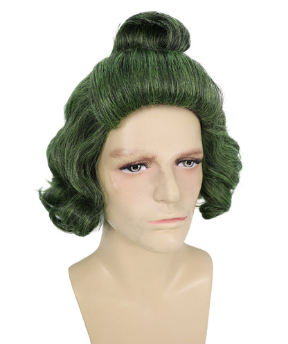 Oompa Loompa Factory Worker Wig – Green Curly Costume Wig for Adults & Kids – Chocolate Factory Worker Halloween Accessory – Willy-Inspired Character Wig for Cosplay & Dress-Up