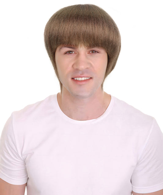 HPO Men's 80'S Rock Star Liam Gallagher-Inspired Straight Brown Wigs, Party and Halloween or Costume Events, Realistic Synthetic Hair with Adjustable Cap for Comfort & Durability