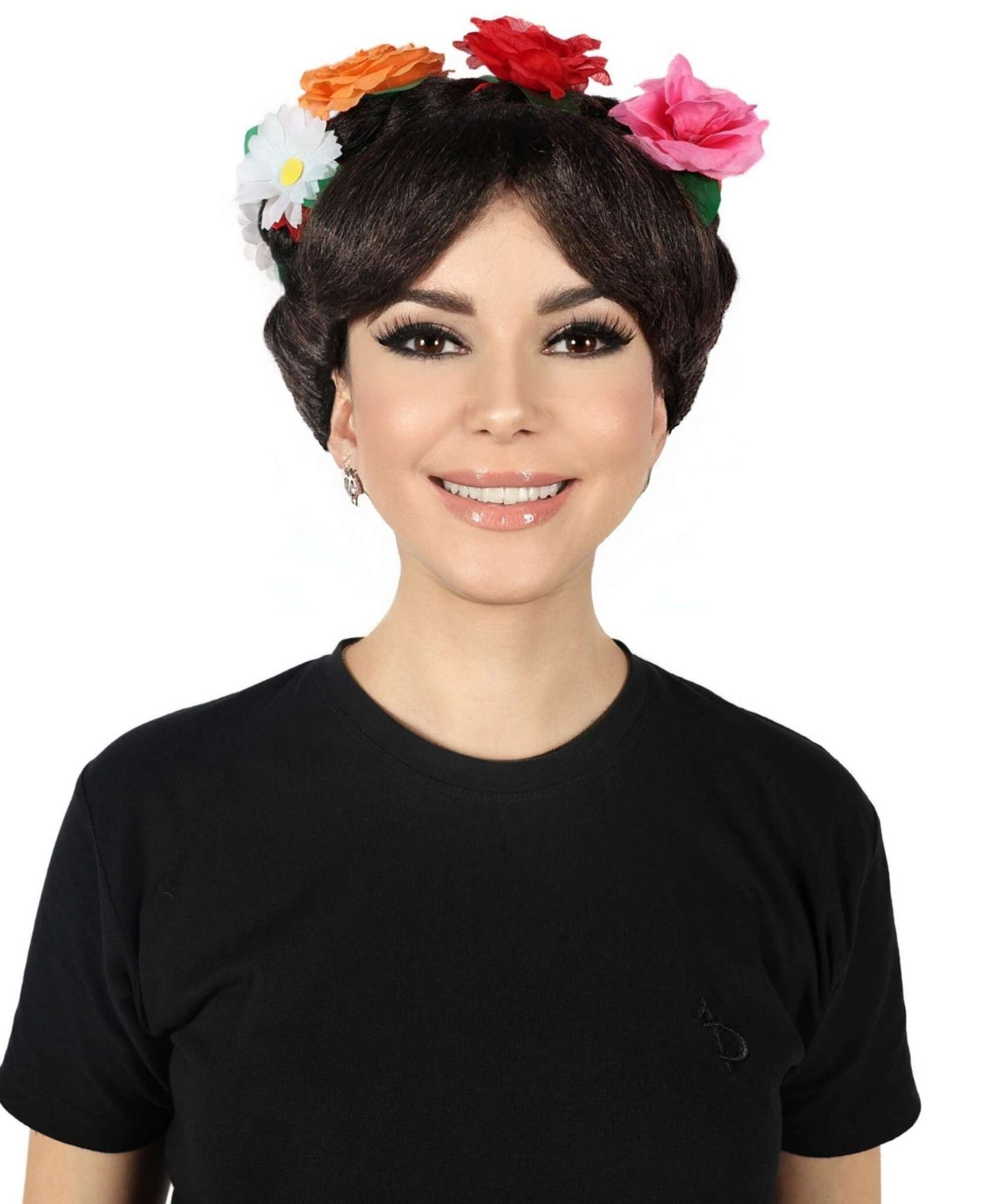 HPO Women Day of the Dead Frida Wig | Floral Crown Black Braided Wig for Halloween and Cosplay & Festivals | Premium Synthetic Fibers | Comfortable Breathable Cap | Perfect for Dia de Los Muertos & Themed Parties