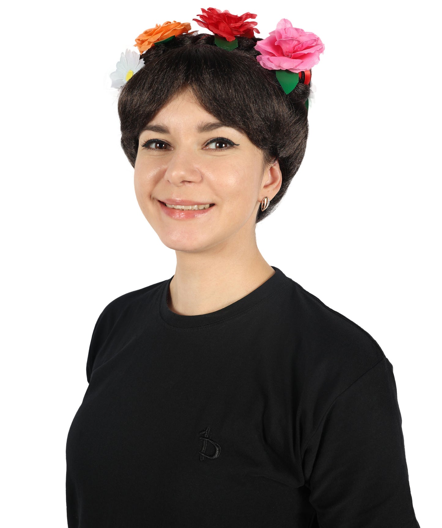 HPO Women Day of the Dead Frida Wig | Floral Crown Black Braided Wig for Halloween and Cosplay & Festivals | Premium Synthetic Fibers | Comfortable Breathable Cap | Perfect for Dia de Los Muertos & Themed Parties