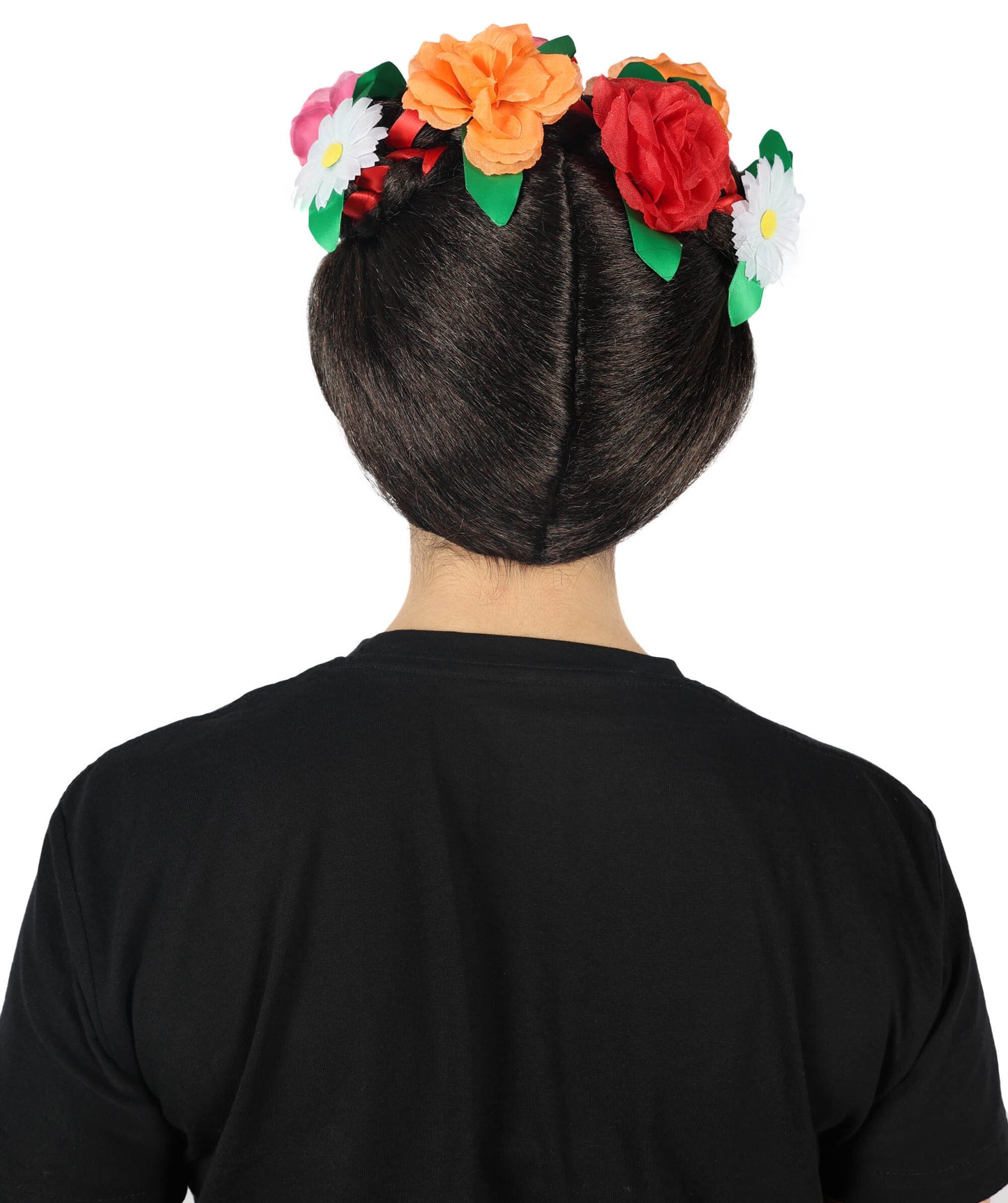 HPO Women Day of the Dead Frida Wig | Floral Crown Black Braided Wig for Halloween and Cosplay & Festivals | Premium Synthetic Fibers | Comfortable Breathable Cap | Perfect for Dia de Los Muertos & Themed Parties
