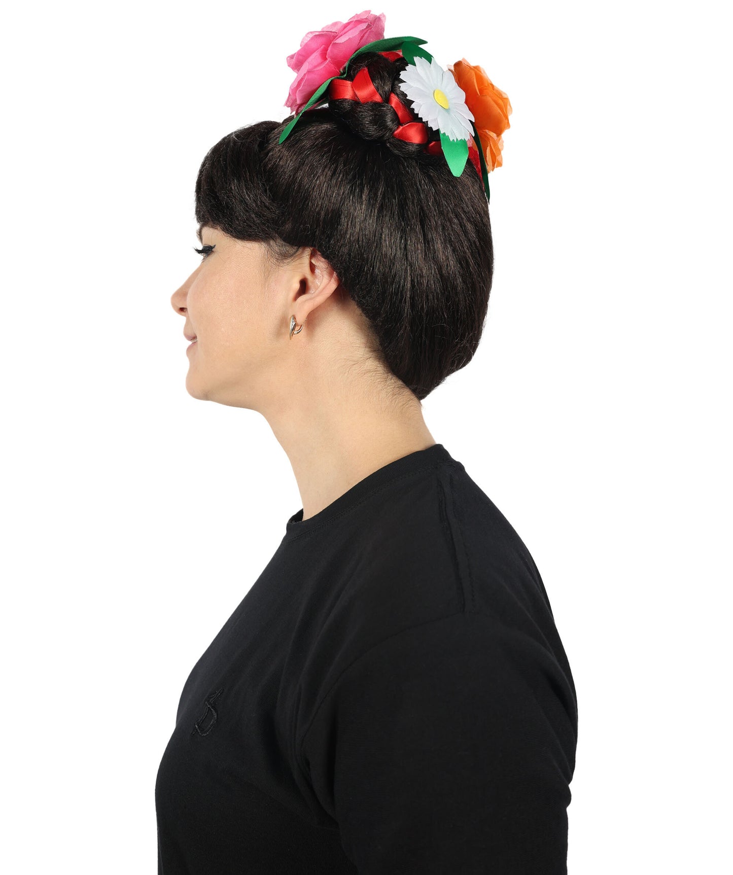 HPO Women Day of the Dead Frida Wig | Floral Crown Black Braided Wig for Halloween and Cosplay & Festivals | Premium Synthetic Fibers | Comfortable Breathable Cap | Perfect for Dia de Los Muertos & Themed Parties