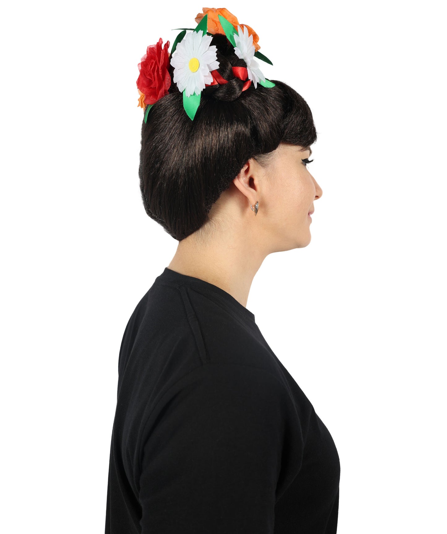 HPO Women Day of the Dead Frida Wig | Floral Crown Black Braided Wig for Halloween and Cosplay & Festivals | Premium Synthetic Fibers | Comfortable Breathable Cap | Perfect for Dia de Los Muertos & Themed Parties