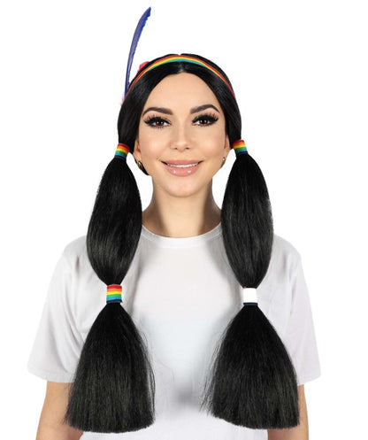 HPO Women Indian Princess Wig | Elegant Long Black Wig for Cosplay, Halloween & Themed Parties | Soft Silky Texture | Comfortable & Breathable Cap for All-Day Wear