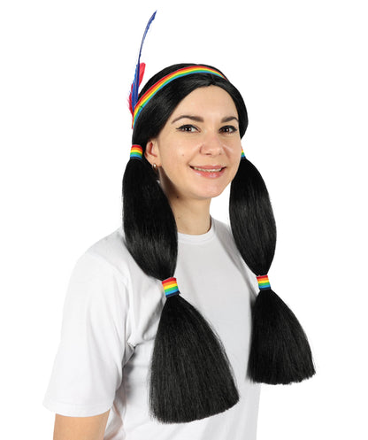 HPO Women Indian Princess Wig | Elegant Long Black Wig for Cosplay, Halloween & Themed Parties | Soft Silky Texture | Comfortable & Breathable Cap for All-Day Wear