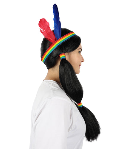 HPO Women Indian Princess Wig | Elegant Long Black Wig for Cosplay, Halloween & Themed Parties | Soft Silky Texture | Comfortable & Breathable Cap for All-Day Wear