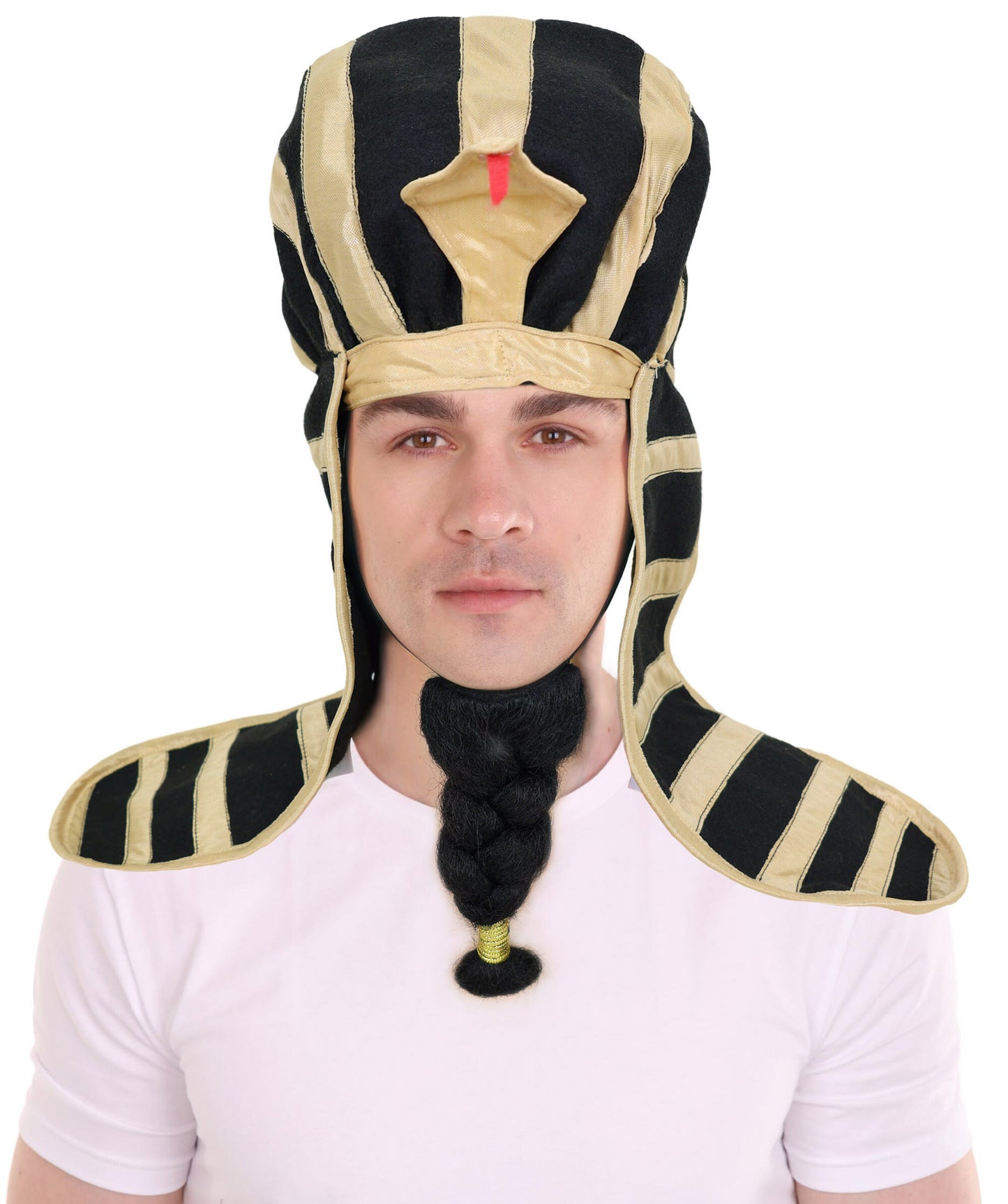 HPO Adult Men's Pharaoh Fake Beard & Head Cap – Self-Adhesive Mustaches for Halloween & Cosplay