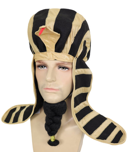 HPO Adult Men's Pharaoh Fake Beard & Head Cap – Self-Adhesive Mustaches for Halloween & Cosplay