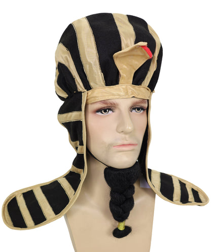 HPO Adult Men's Pharaoh Fake Beard & Head Cap – Self-Adhesive Mustaches for Halloween & Cosplay