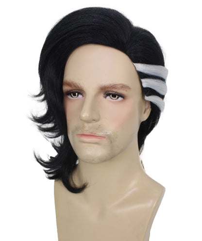 HPO Men's Black and White Medium Hair Wig | Tokyo Revengers Cosplay | Harajuku Hairpiece | Heat-Resistant Synthetic Fiber | Perfect for Cosplay Anime Conventions or Themed Parties | Adjustable & Comfortable Fit