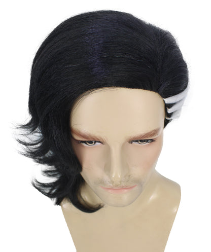 HPO Men's Black and White Medium Hair Wig | Tokyo Revengers Cosplay | Harajuku Hairpiece | Heat-Resistant Synthetic Fiber | Perfect for Cosplay Anime Conventions or Themed Parties | Adjustable & Comfortable Fit