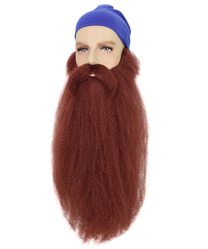 HPO Adult Men's Long Dark Auburn Mustache, Beard & Sideburn – Halloween |Realistic Cosplay Set