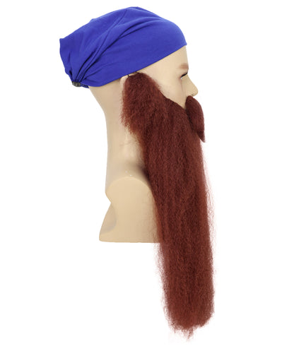 HPO Adult Men's Long Dark Auburn Mustache, Beard & Sideburn – Halloween |Realistic Cosplay Set