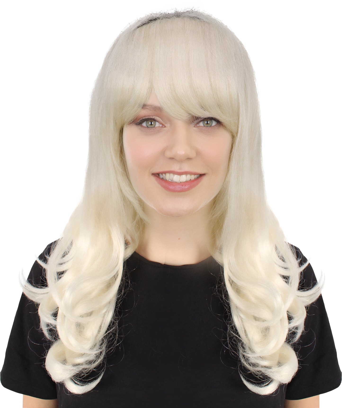 HPO Women Sabrina Carpenter-Inspired Platinum Blonde Wavy Wig for Glamorous Events, Flame-retardant Synthetic Fiber, Premium Breathable Capless Cap