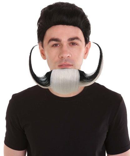 HPO Adult Men’s Black and White Beard – Realistic Facial Hair for Cosplay & Halloween
