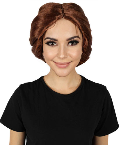 HPO Women Lace Front Custom Brown Wig – Premium Handcrafted Wigs with Natural Look – Includes Small Flower Accessories – Perfect for Cosplay, Fashion and Special Occasions – Adjustable