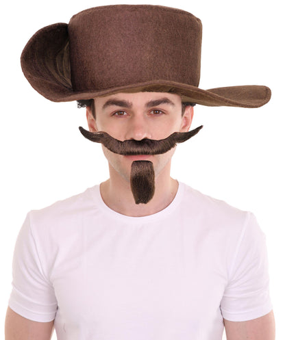 HPO Men The Dandy Mahogany Brown Medieval 1920s 1950s Men Costume Chin Patch Moustache Set | Includes Mustache, Beard, and Head Cap | Perfect for Themed Parties Halloween