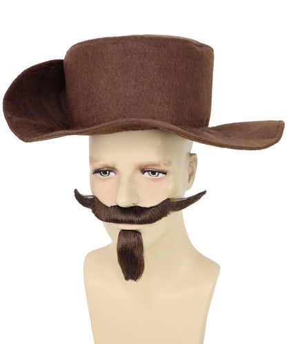 HPO Men The Dandy Mahogany Brown Medieval 1920s 1950s Men Costume Chin Patch Moustache Set | Includes Mustache, Beard, and Head Cap | Perfect for Themed Parties Halloween