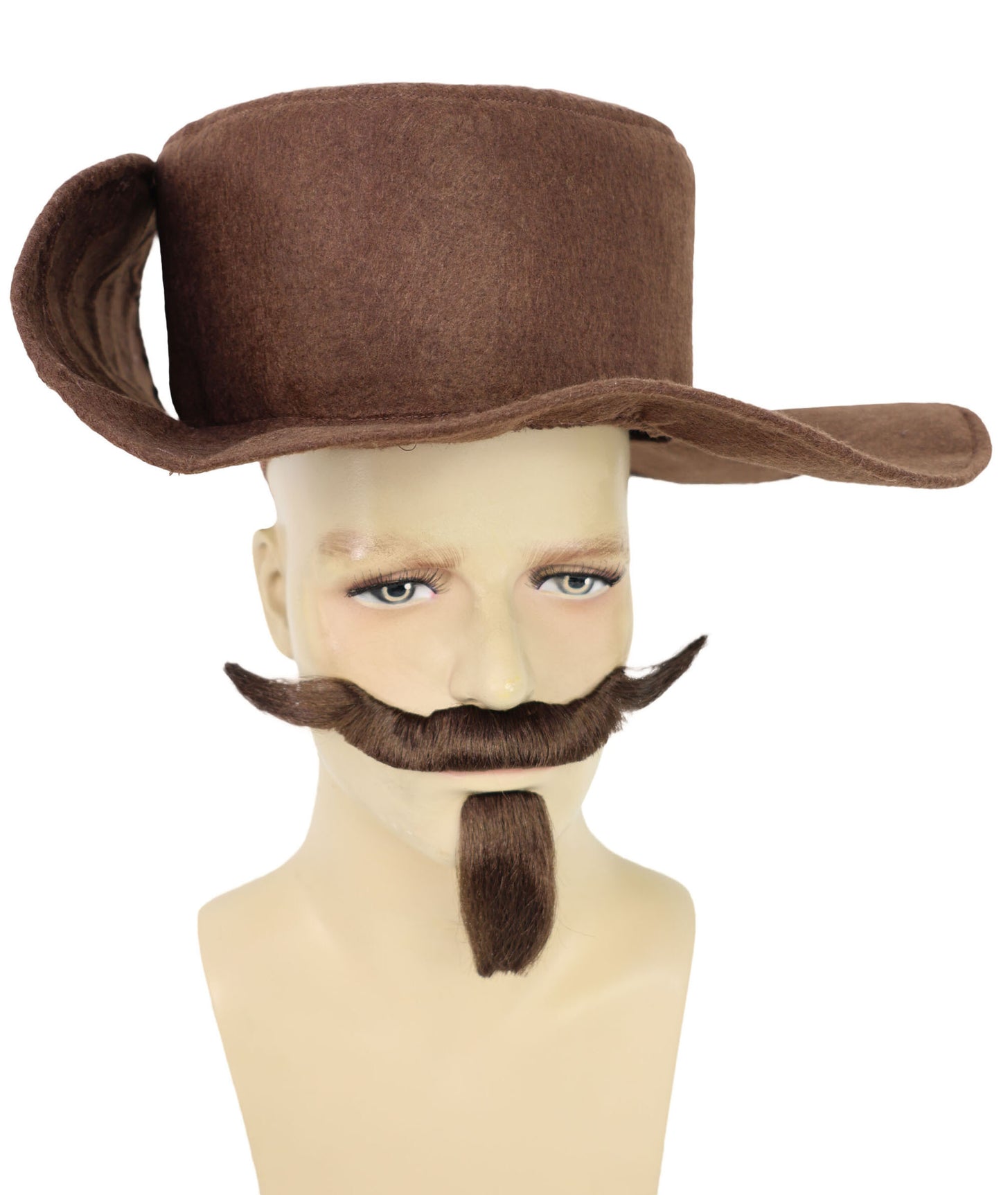 HPO Men The Dandy Mahogany Brown Medieval 1920s 1950s Men Costume Chin Patch Moustache Set | Includes Mustache, Beard, and Head Cap | Perfect for Themed Parties Halloween