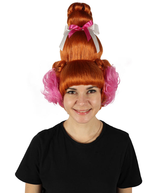 HPO Women Ginger Johnson Bun Orange Wig with Ribbon & Ear Accessories – Bold, Glamorous Wig Inspired by Ginger Johnson’s Iconic Drag Queen Style – Flame Retardant Synthetic Fiber Hair , Adjustable Fit – Perfect for Performances