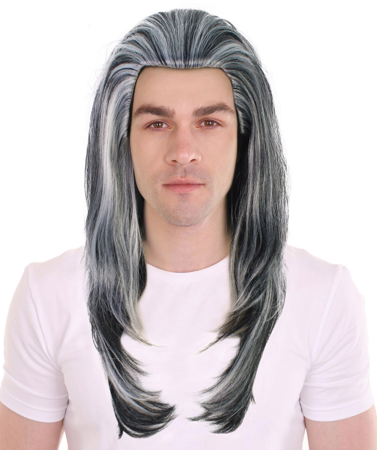 HPO Men Gothic Vampire Wavy White and Black Wig for Men –Long, Stylish and Realistic Hairpiece for Halloween  and Costume Parties – Premium Quality, Comfortable Fit, and Easy to Style!