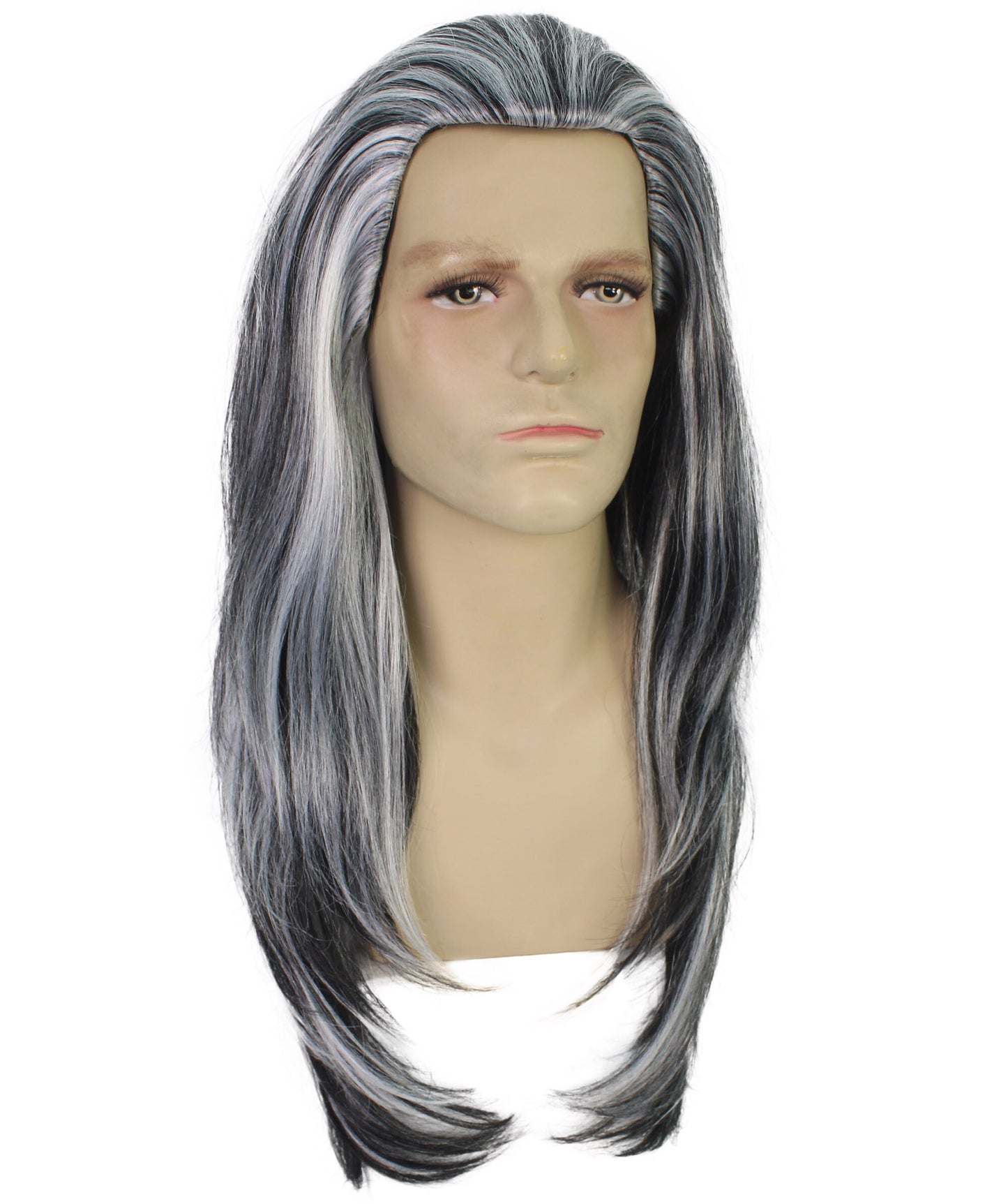 HPO Men Gothic Vampire Wavy White and Black Wig for Men –Long, Stylish and Realistic Hairpiece for Halloween  and Costume Parties – Premium Quality, Comfortable Fit, and Easy to Style!