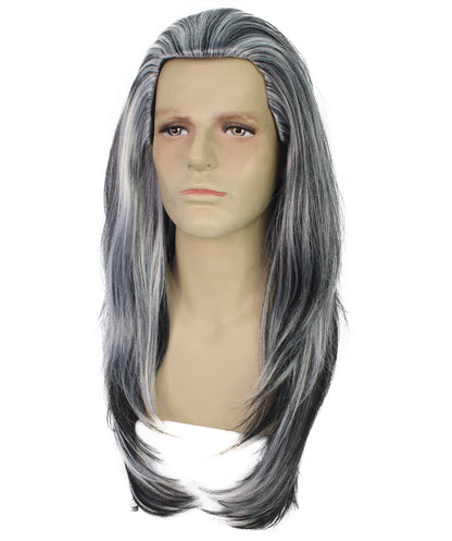 HPO Men Gothic Vampire Wavy White and Black Wig for Men –Long, Stylish and Realistic Hairpiece for Halloween  and Costume Parties – Premium Quality, Comfortable Fit, and Easy to Style!