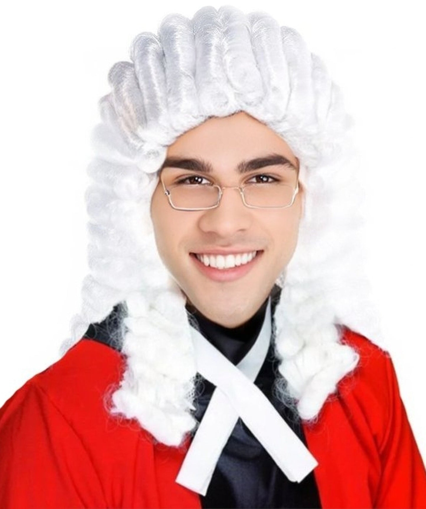 Male Wig Judge – White Wavy Wigs for Courtroom & Themed Events,Not Included sunglass, Premium Breathable Capless Cap with Flame Retardant Synthetic Fiber Hair
