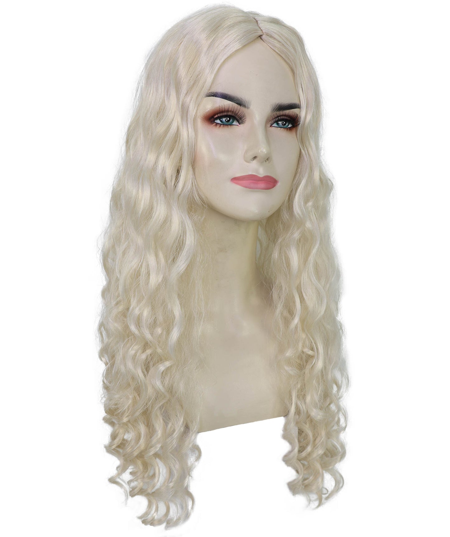 HPO Female WIG Blonde Long Wavy – Gorgeous Wig for Costumes, Perfect for Costumes, Cosplay and Halloween Retro Themed Events