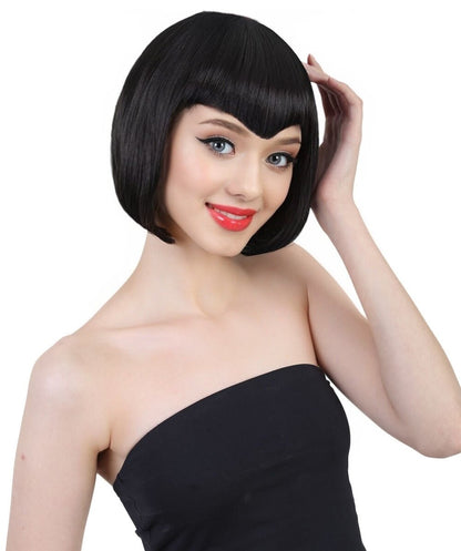 HPO Adult Women's Sultry Black Wig – short Straight Glamourous Looks, Lightweight Synthetic Fiber,Ideal for Cosplay Halloween, and Themed Events