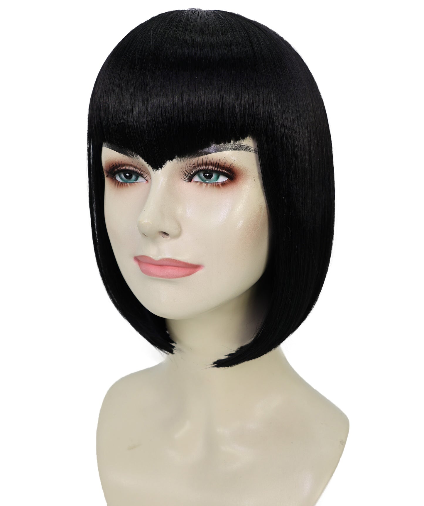 HPO Adult Women's Sultry Black Wig – short Straight Glamourous Looks, Lightweight Synthetic Fiber,Ideal for Cosplay Halloween, and Themed Events