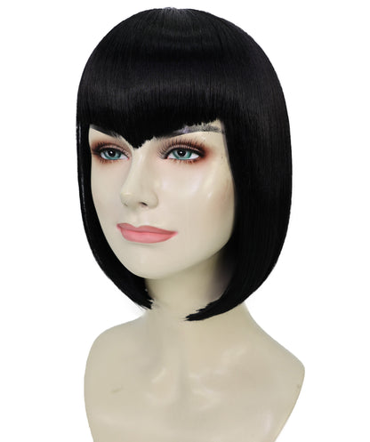 HPO Adult Women's Sultry Black Wig – short Straight Glamourous Looks, Lightweight Synthetic Fiber,Ideal for Cosplay Halloween, and Themed Events