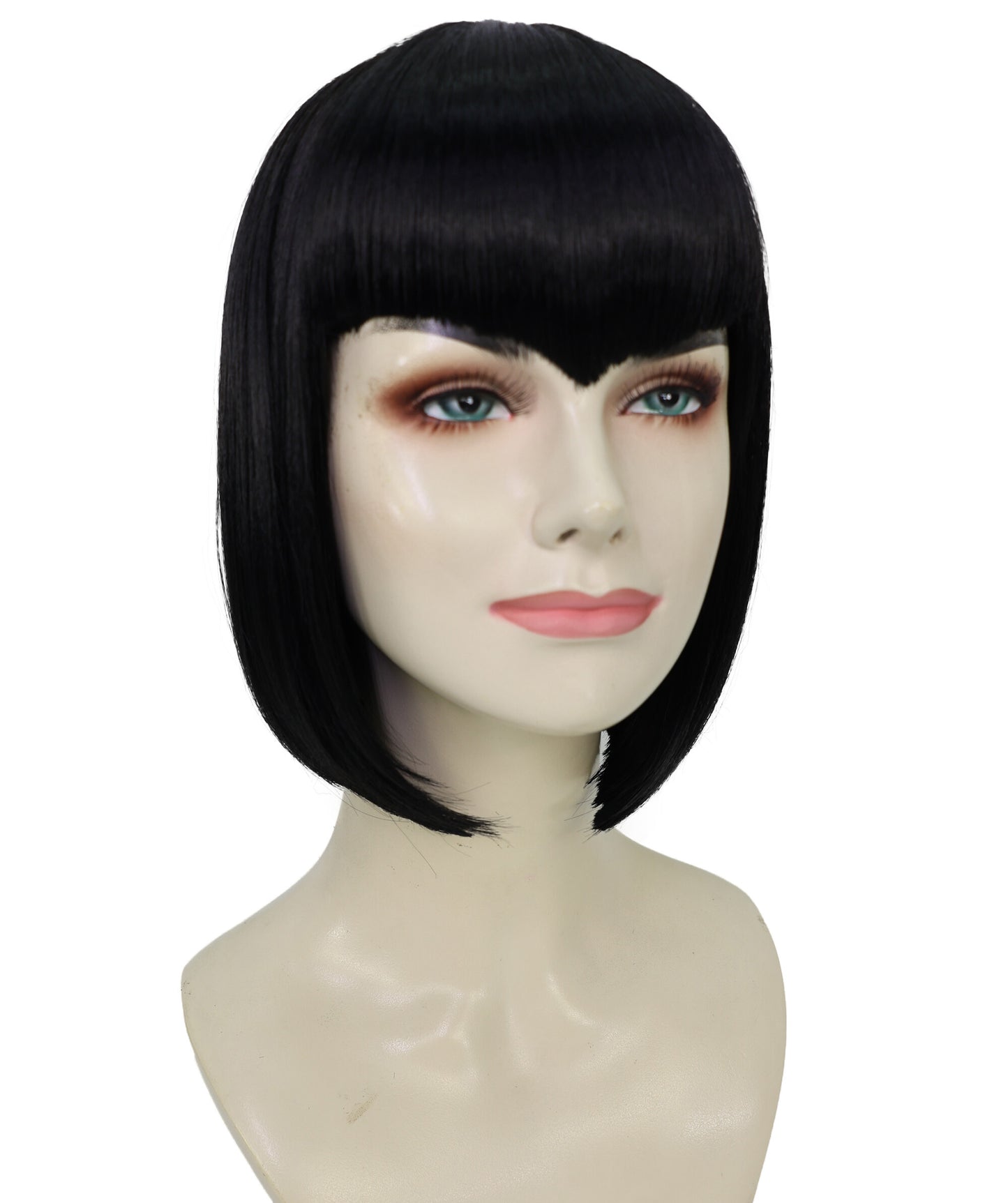 HPO Adult Women's Sultry Black Wig – short Straight Glamourous Looks, Lightweight Synthetic Fiber,Ideal for Cosplay Halloween, and Themed Events