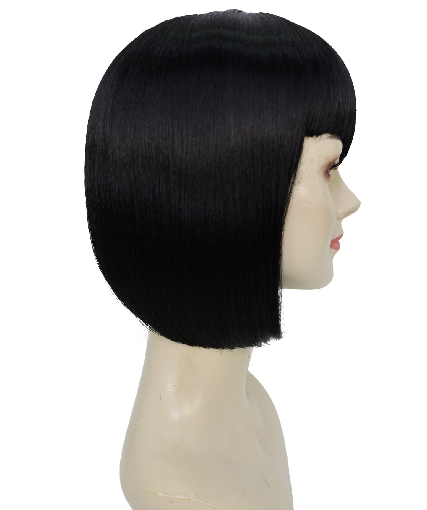 HPO Adult Women's Sultry Black Wig – short Straight Glamourous Looks, Lightweight Synthetic Fiber,Ideal for Cosplay Halloween, and Themed Events