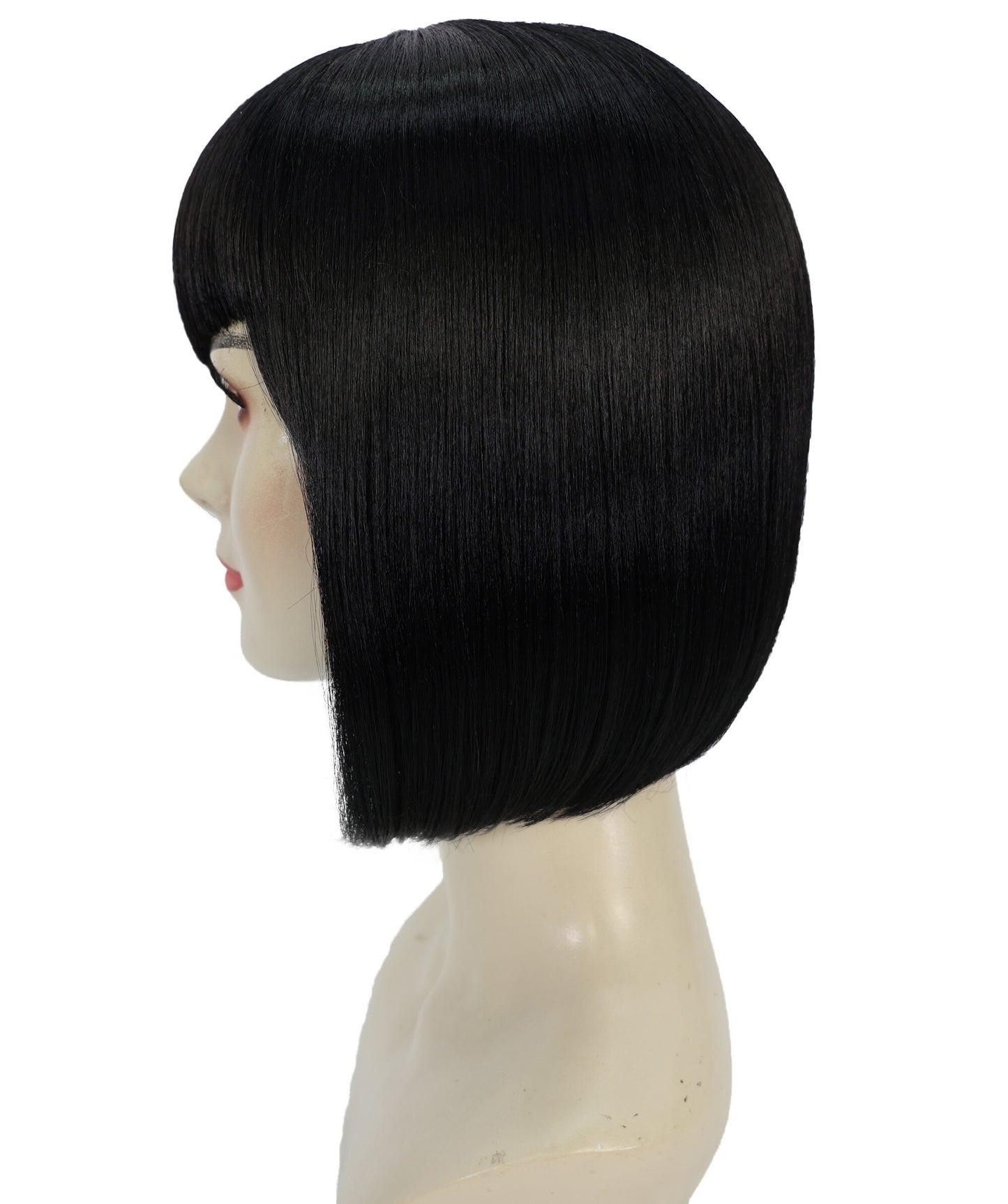 HPO Adult Women's Sultry Black Wig – short Straight Glamourous Looks, Lightweight Synthetic Fiber,Ideal for Cosplay Halloween, and Themed Events