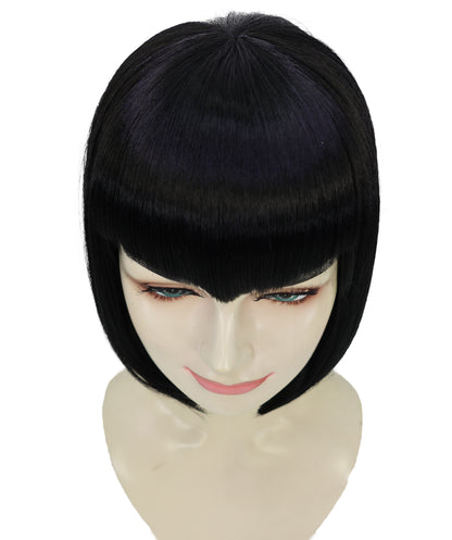 HPO Adult Women's Sultry Black Wig – short Straight Glamourous Looks, Lightweight Synthetic Fiber,Ideal for Cosplay Halloween, and Themed Events